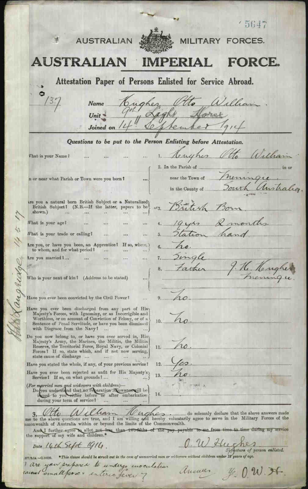 The Locked Journal. Pedigrees. Otto William HUGHES [353]