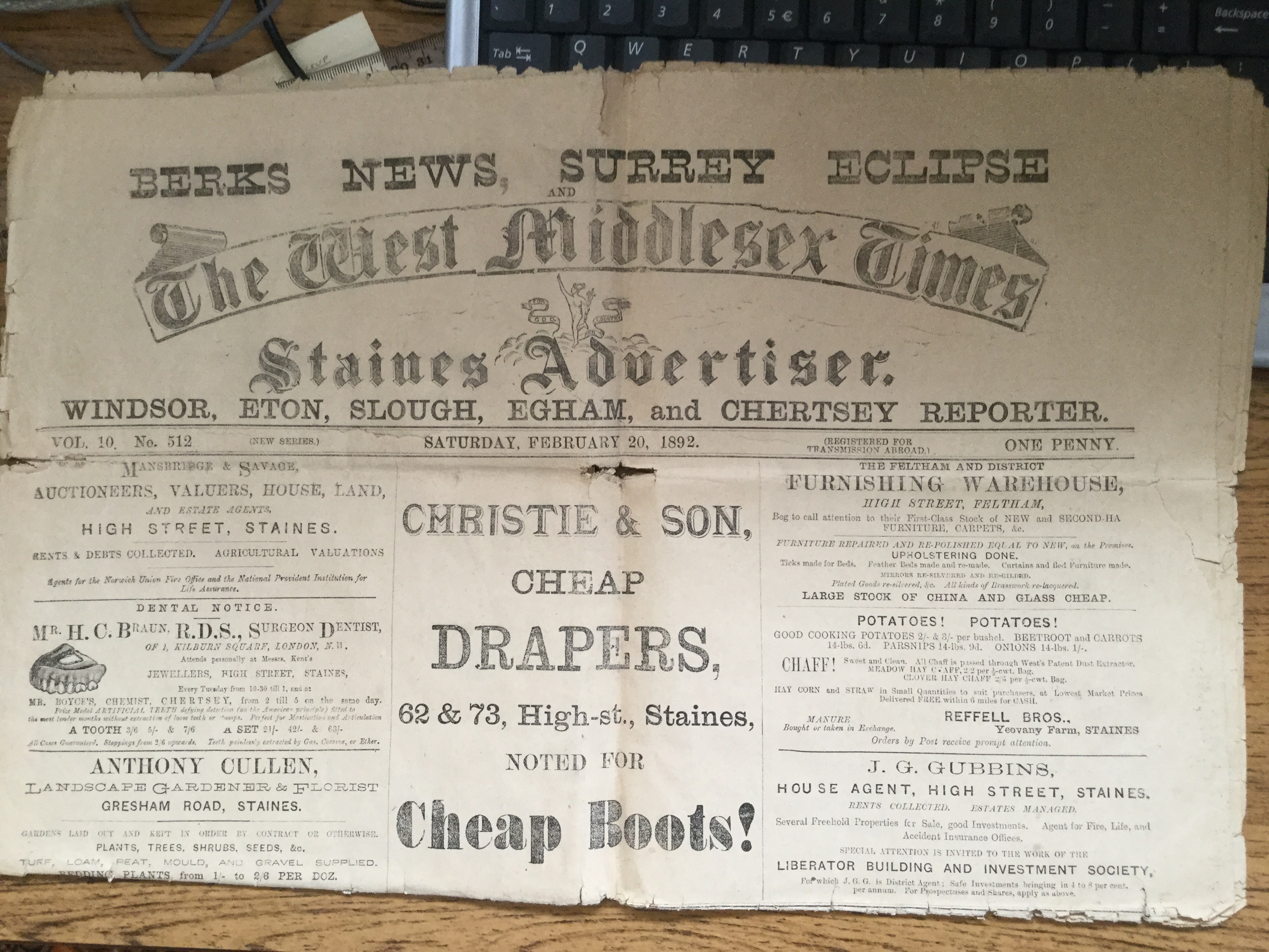Death Notice for Henry Gunter's Obituary in Staines Advertiser 20 Feb 1892  (23409 KB)
 
(Click on Picture to View Full Size)